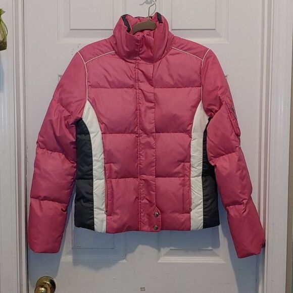 Tommy Hilfiger pink gray white ski  puffer Sz XS EUC - Picture 1 of 7